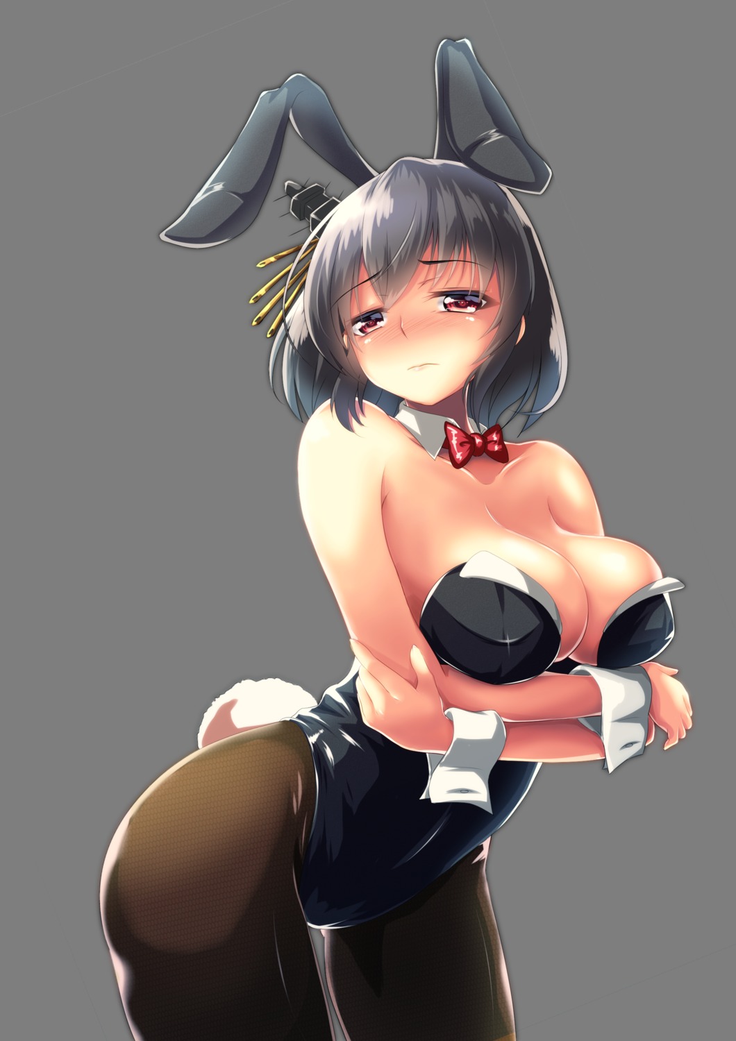 animal_ears, breast_hold, bunny_ears, bunny_girl, cleavage, fishnets, kantai_collection, no_bra