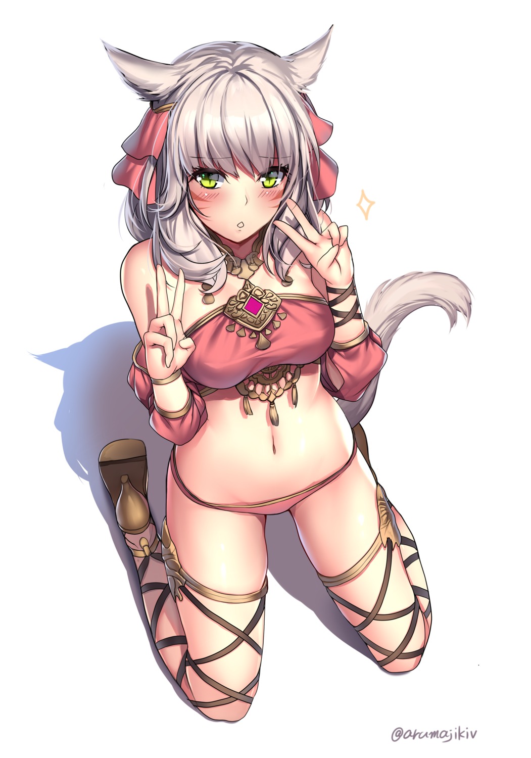 animal_ears, aruma_jiki, bikini, final_fantasy, final_fantasy_xiv, heels, miqo'te, nekomimi, swimsuits, tail, thighhighs