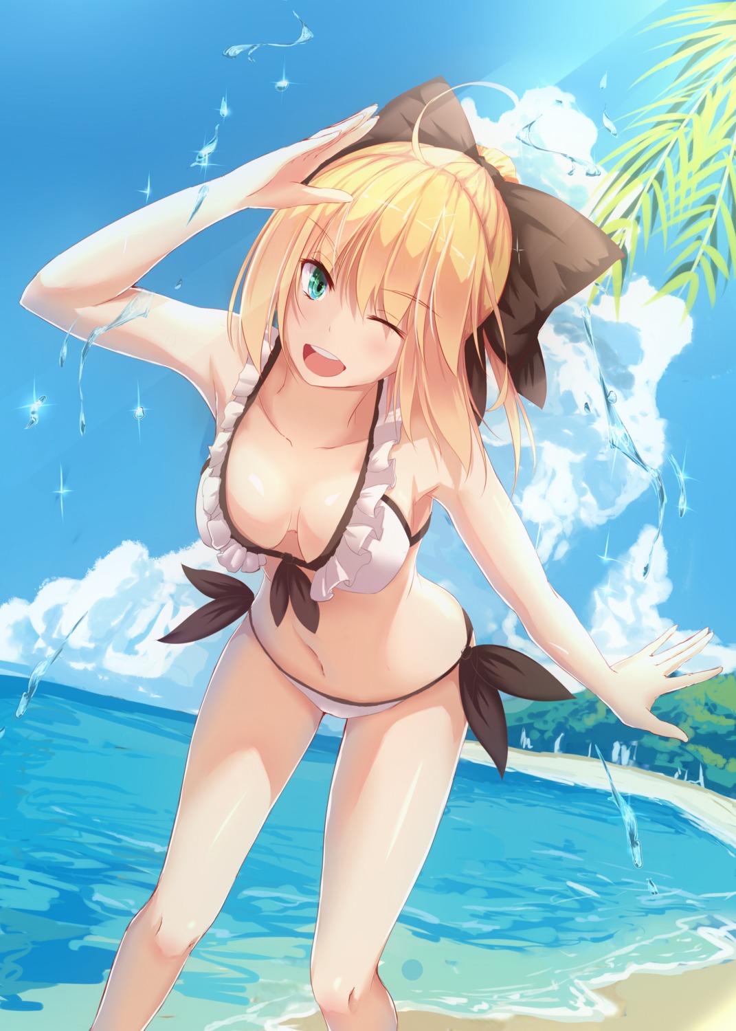 artoria_pendragon_(fate), bakanoe, bikini, cleavage, fate/grand_order, swimsuits