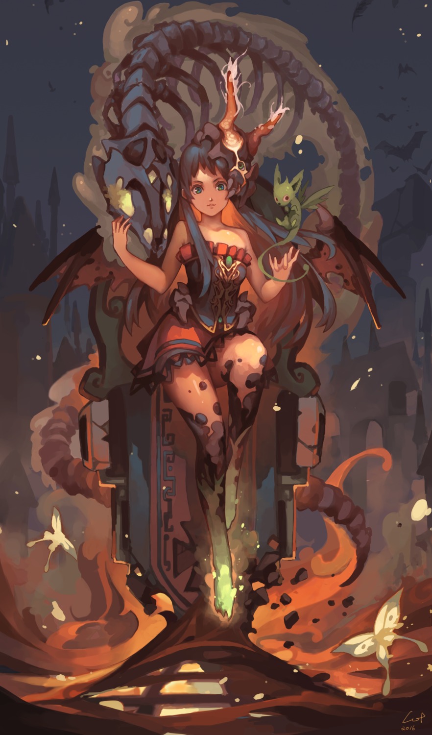 cotton_tan, dress, horns, monster, thighhighs, wings