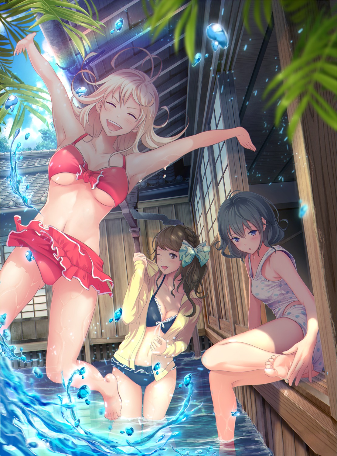bikini, cleavage, open_shirt, sho_(shoichi-kokubun), swimsuits, underboob, wet