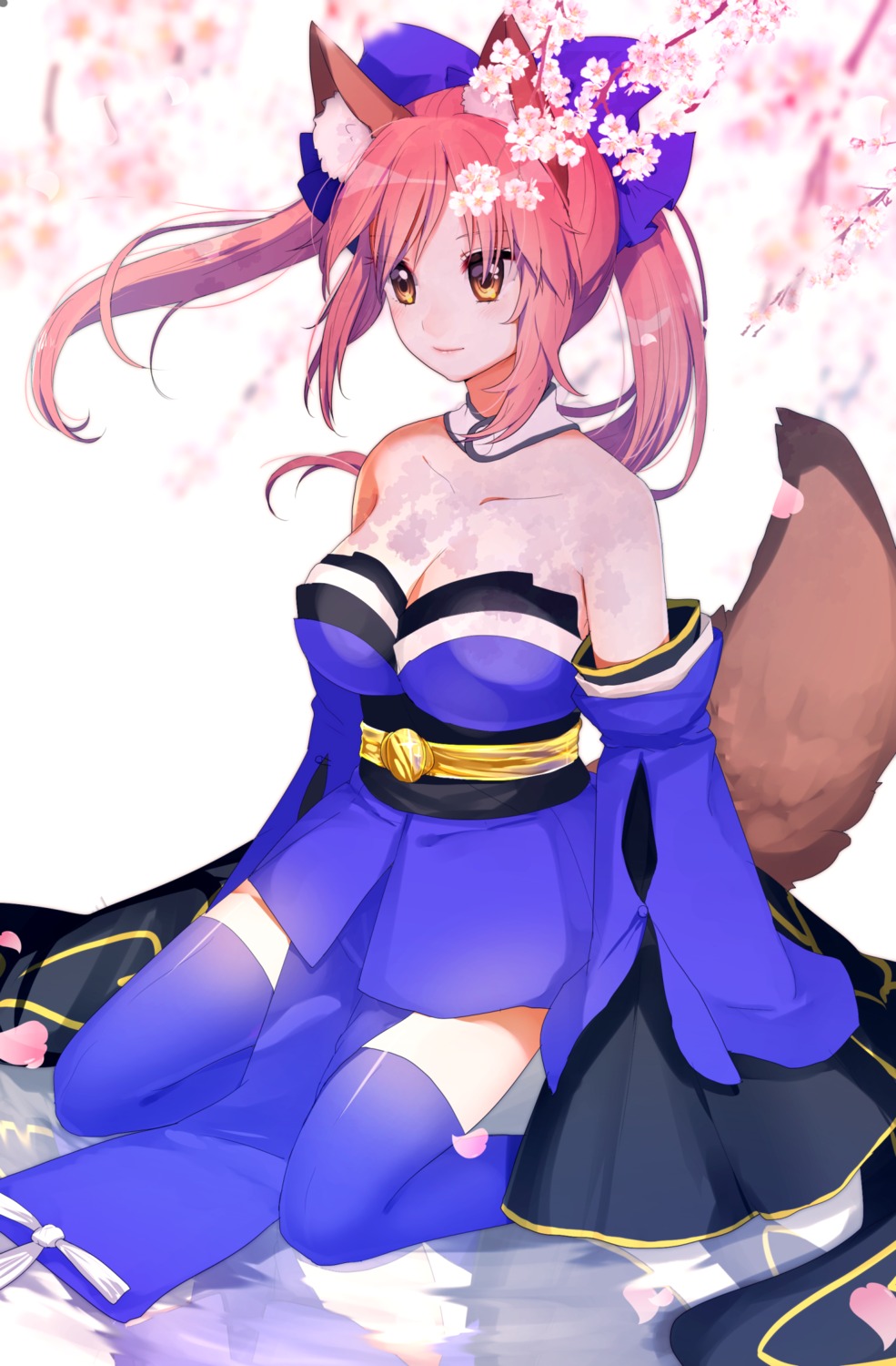 animal_ears, cleavage, fate/extra, fate/stay_night, tail, tamamo_no_mae, thighhighs, towakarasu