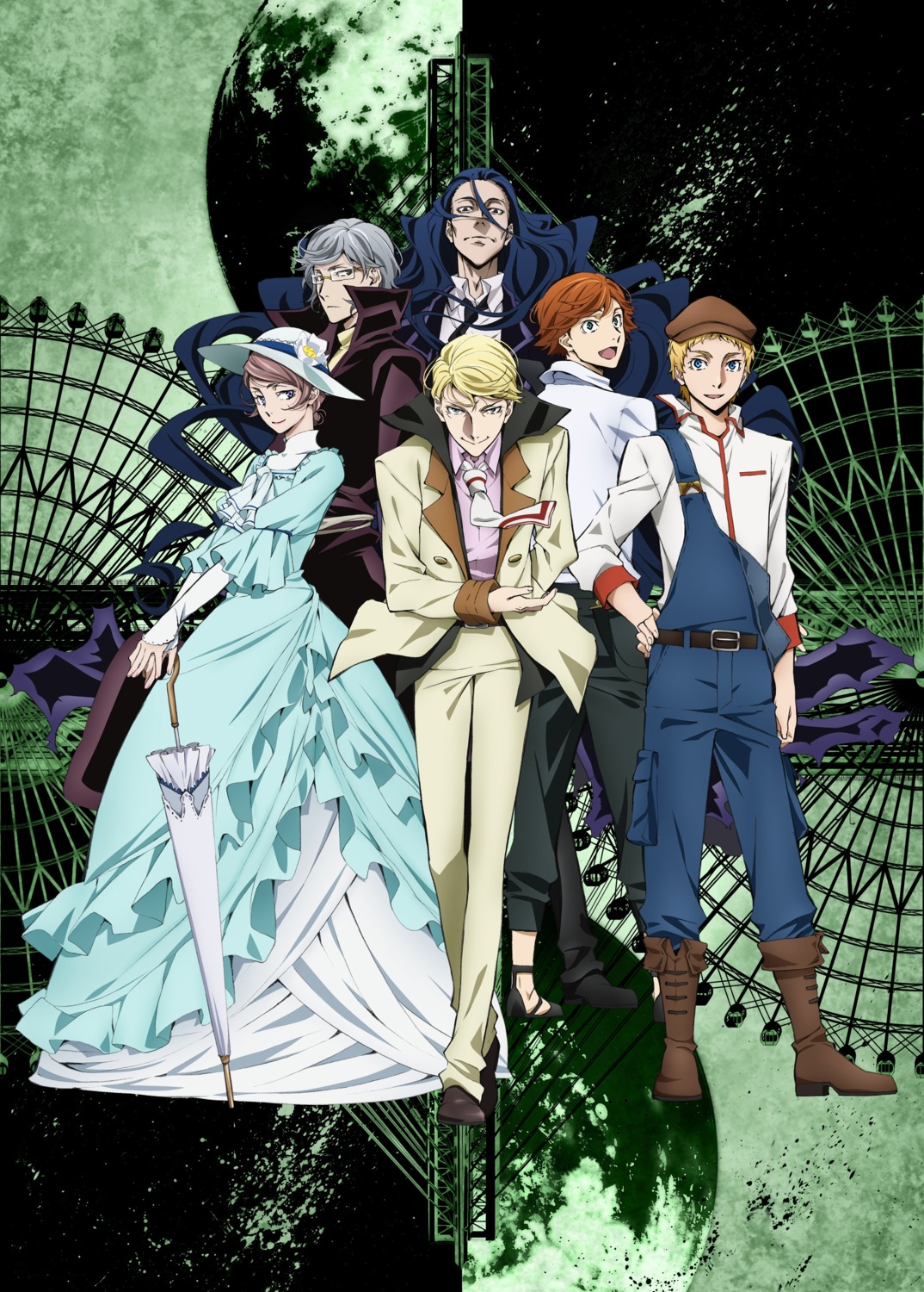 bungou_stray_dogs, digital_version, dress, francis_scott_key_fitzgerald, howard_phillips_lovecraft, john_steinbeck, margaret_mitchell, mark_twain, megane, nathaniel_hawthorne, umbrella