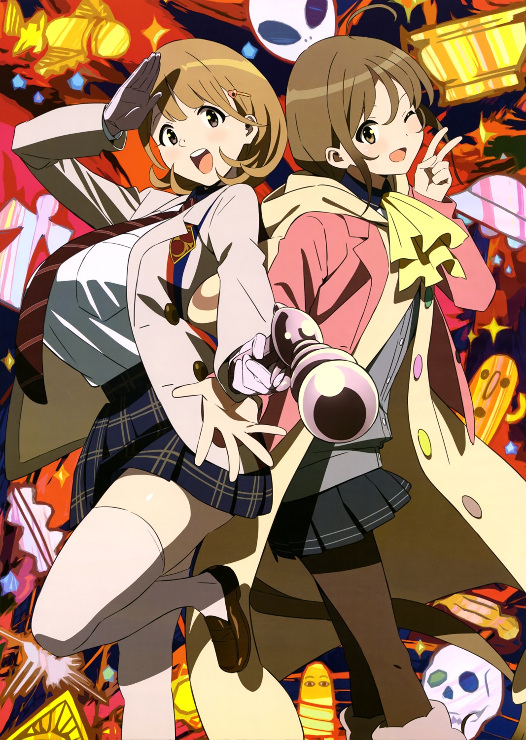 aikawa_miyuu, gun, narusawa_ryouka, occultic;nine, pantyhose, seifuku, thighhighs, yamaguchi_satoshi