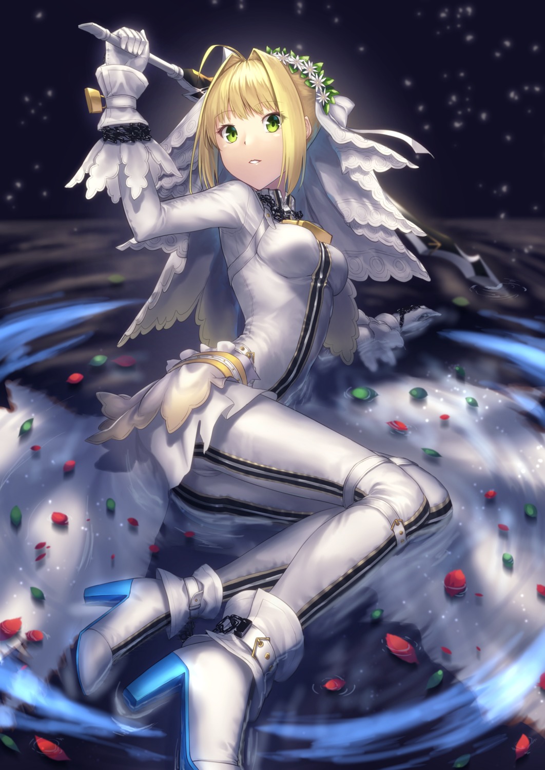 bodysuit, fate/extra, fate/extra_ccc, fate/stay_night, heels, lip-mil, nero_claudius_(fate), sword, wet