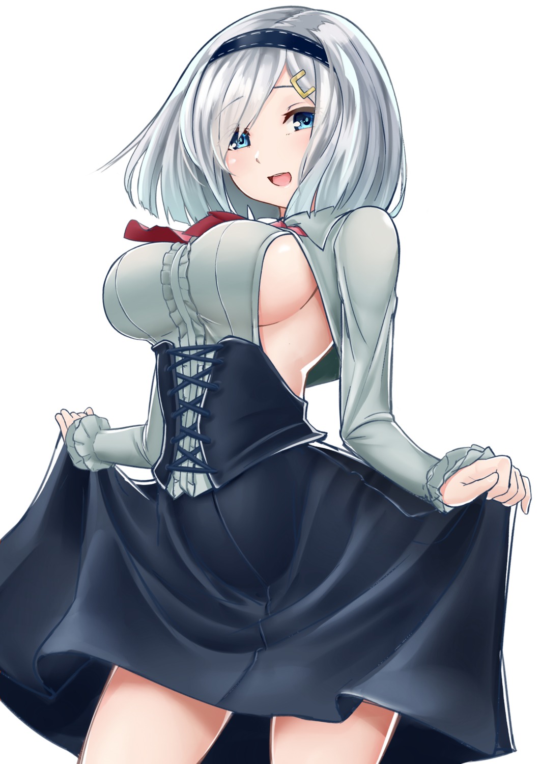 cosplay, hamakaze_(kancolle), kantai_collection, no_bra, shidare_hotaru, sin_(kami148), skirt_lift