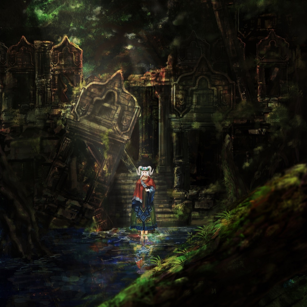akira_(mydictionary), horns, landscape, wet