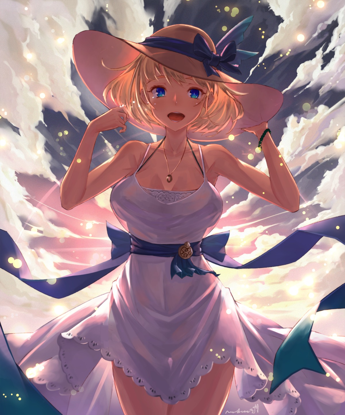 cleavage, dress, phalanx_(sekaiju_no_meikyuu), sekaiju_no_meikyuu_3, summer_dress, takamine_nadare