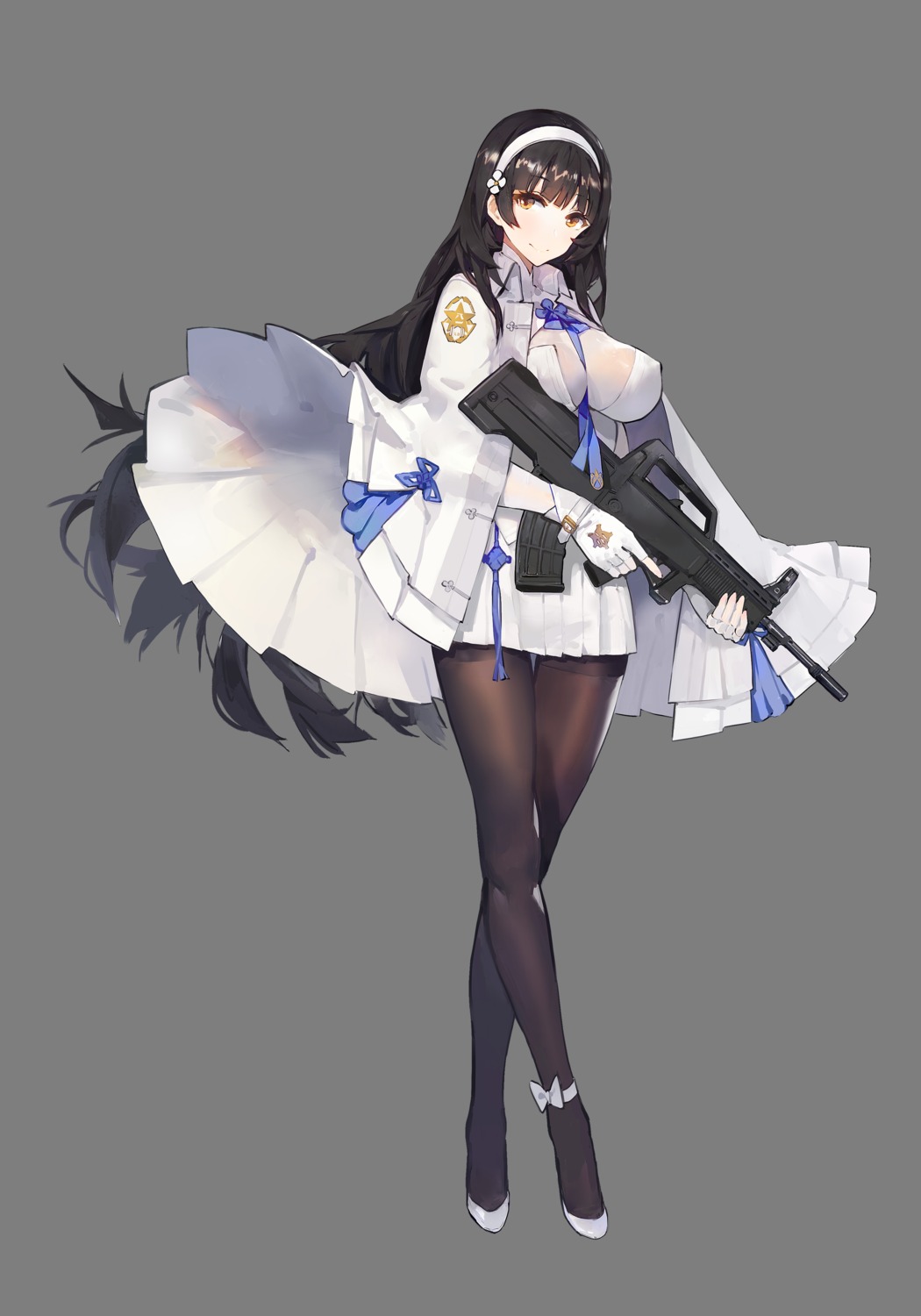 erect_nipples, girls_frontline, gun, kishiyo, pantyhose, qbz-95_(girls_frontline), see_through, transparent_png, uniform
