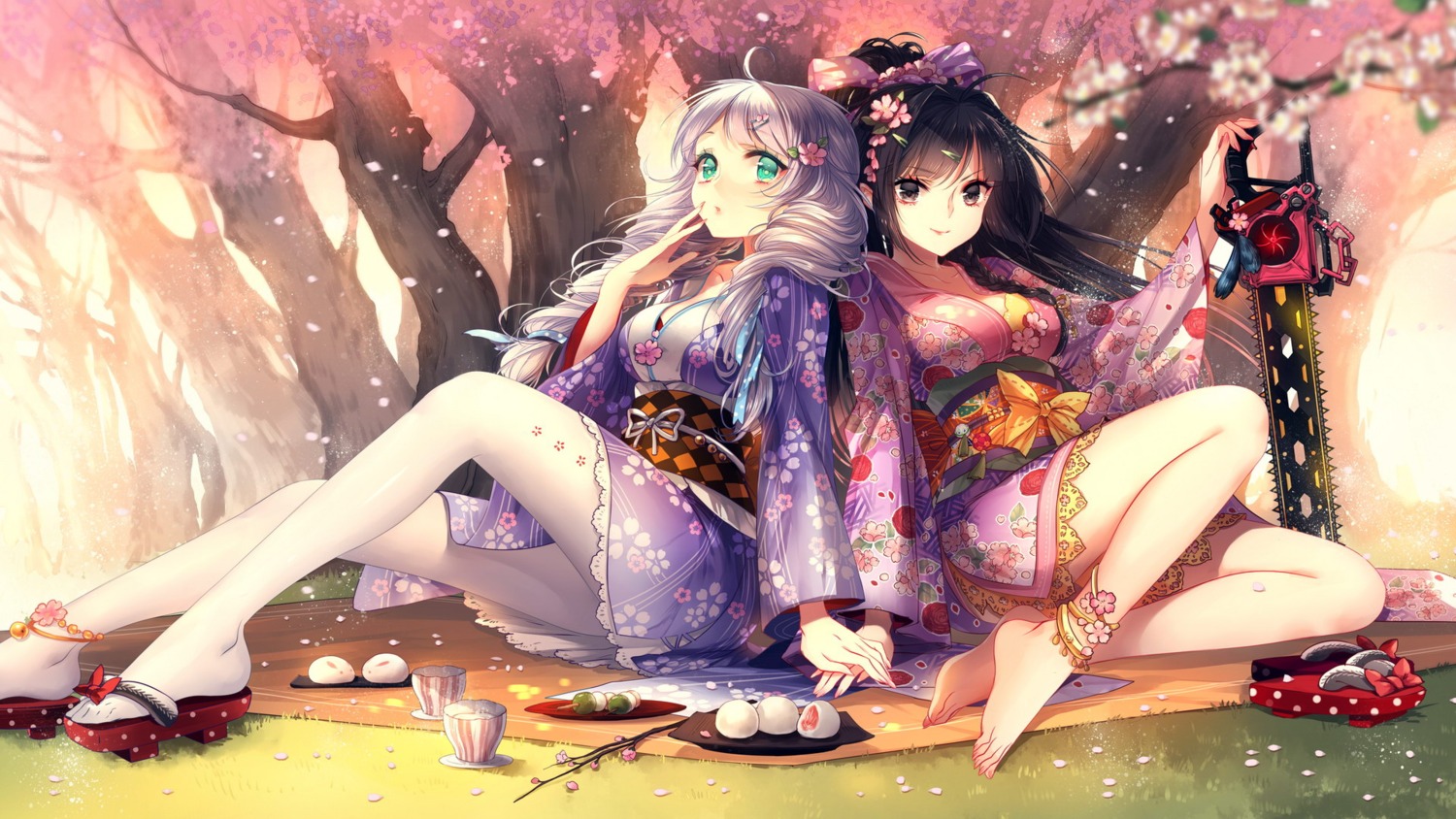 benghuai_xueyuan, kiana_kaslana, kieta, pantyhose, raiden_mei, wallpaper, weapon, yukata