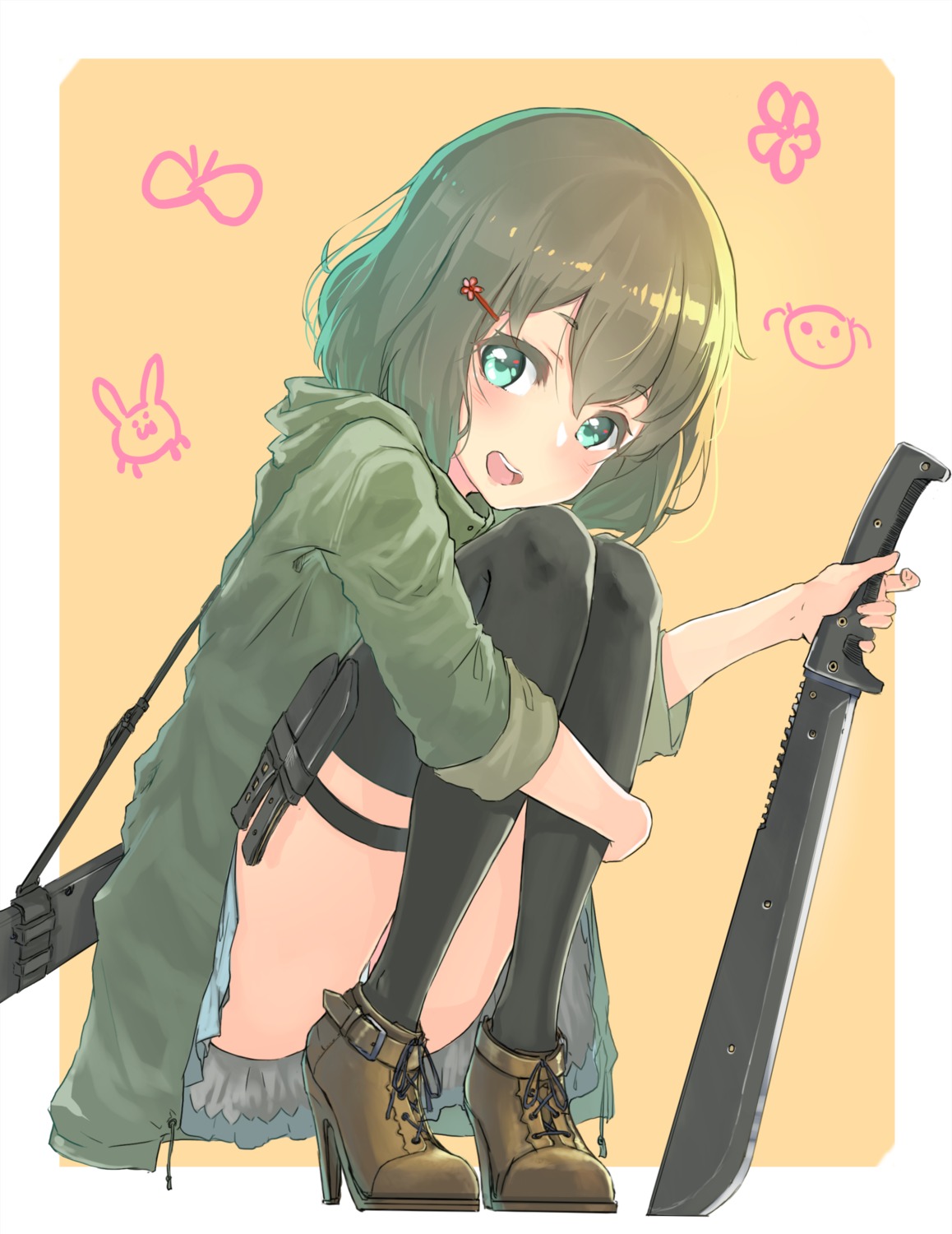 heels, oota_youjo, pantsu, thighhighs, weapon