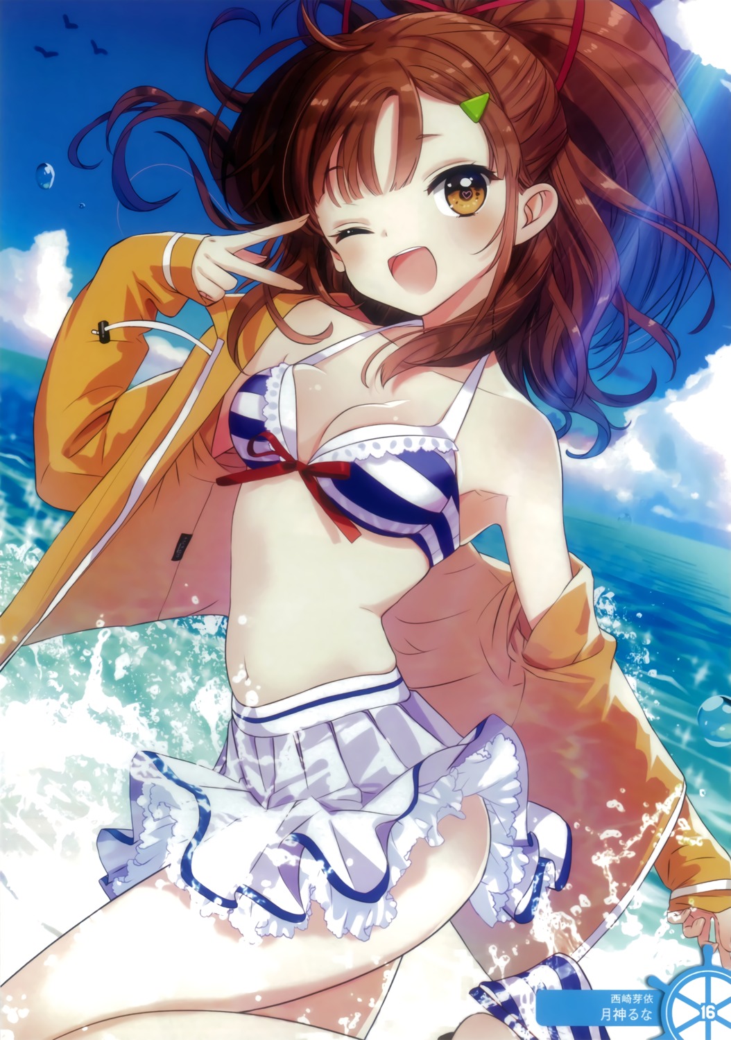 bikini, cleavage, high_school_fleet, irizaki_mei, open_shirt, swimsuits, tsukigami_luna, undressing