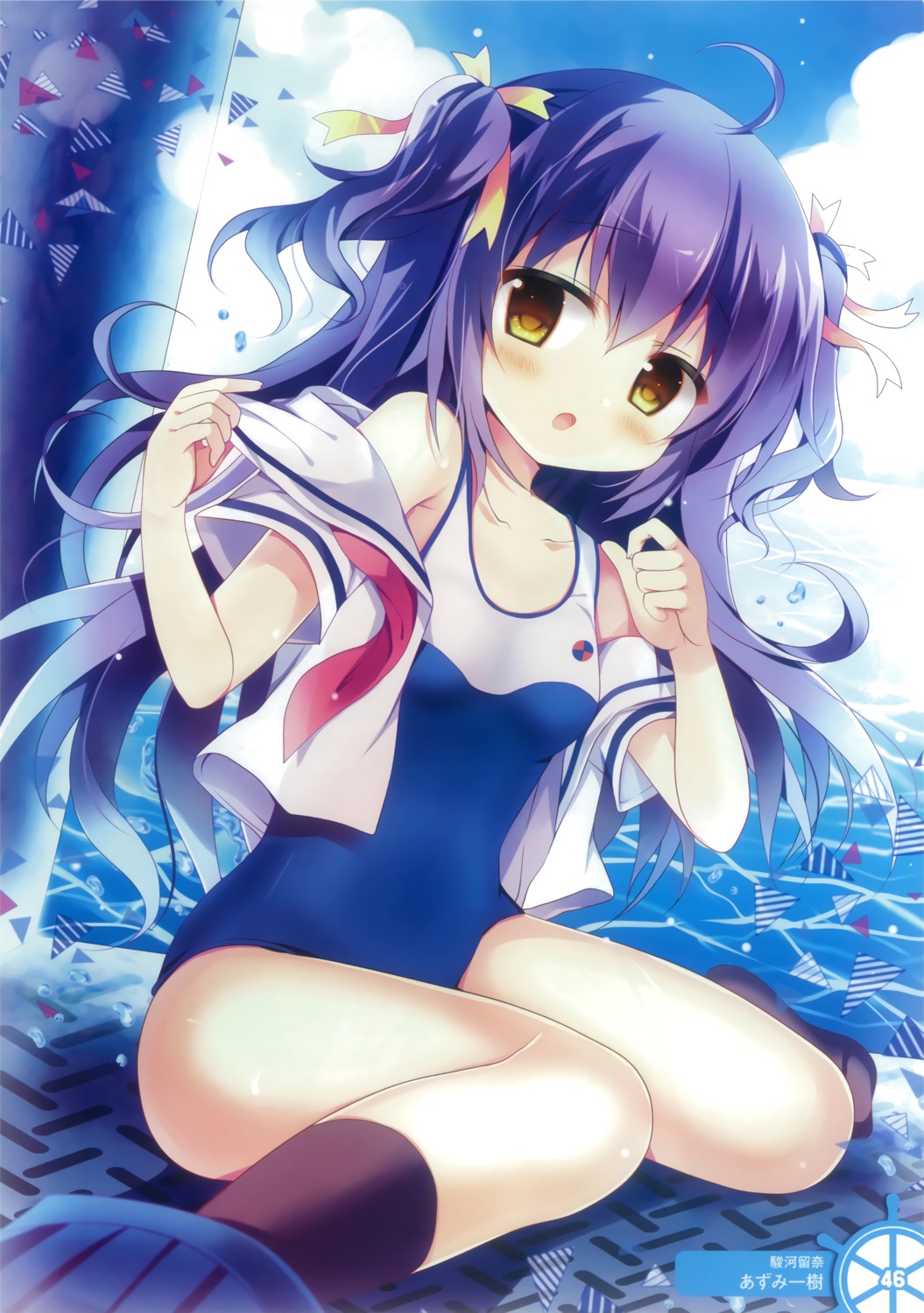 azumi_kazuki, high_school_fleet, open_shirt, school_swimsuit, seifuku, suruga_runa, swimsuits, undressing