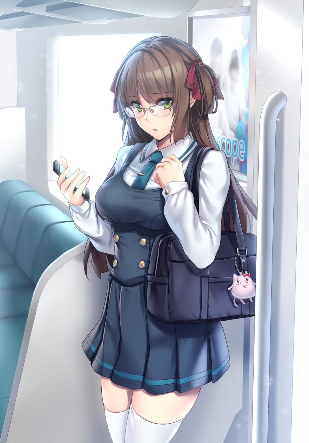aruma_jiki, megane, seifuku, thighhighs