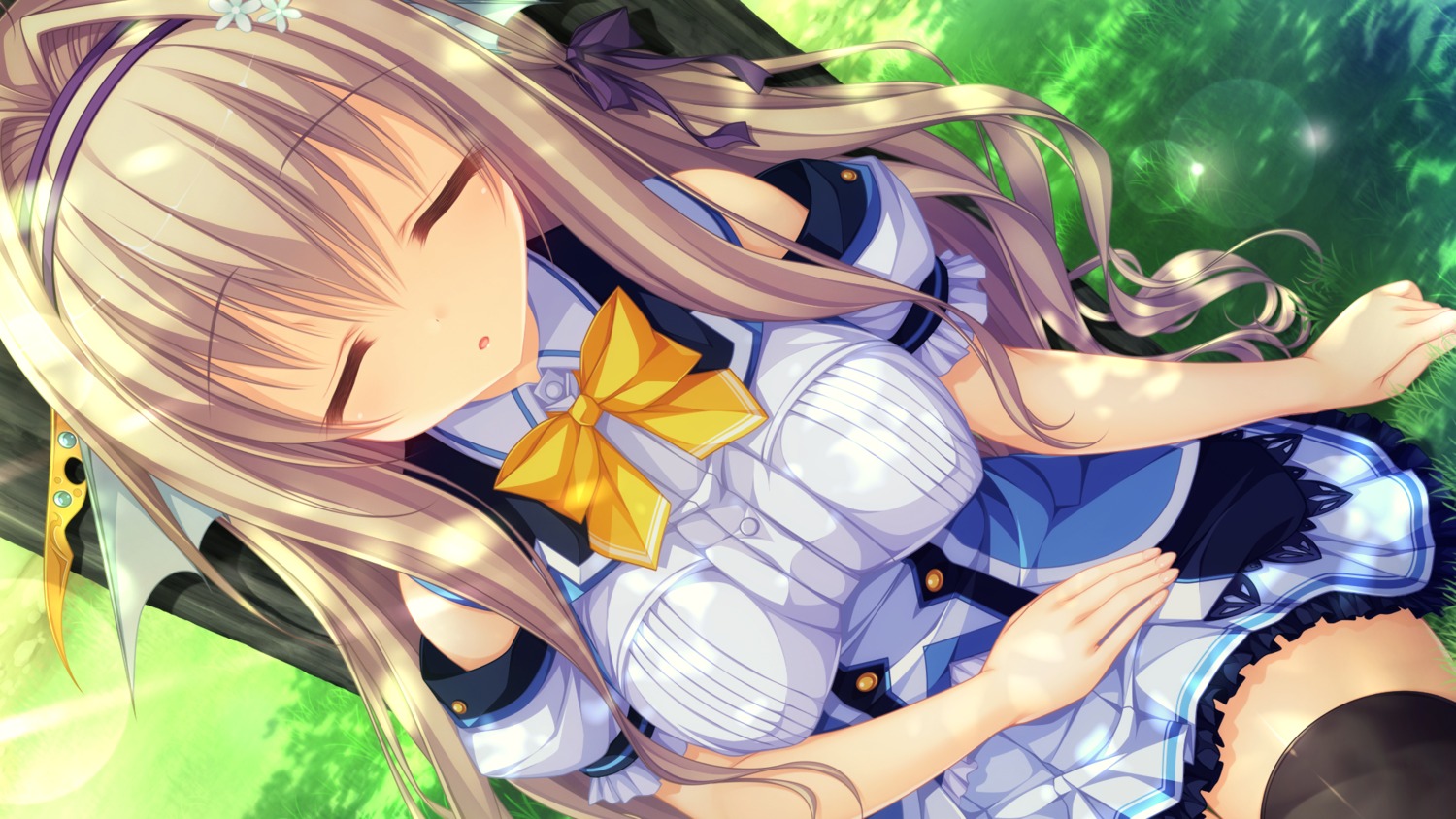 game_cg, kujiragami_no_tearstilla, mikagami_mamizu, seifuku, tenkawa_mitsuki, thighhighs, whirlpool