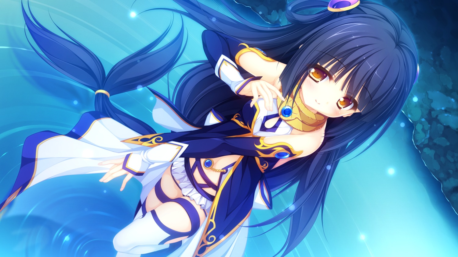 game_cg, kujiragami_no_tearstilla, mikagami_mamizu, riru_whale, thighhighs, whirlpool