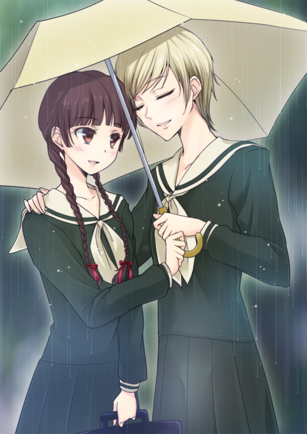 hasekura_rei, maria-sama_ga_miteru, nekono_yuzu, seifuku, shimazu_yoshino, umbrella, yuri