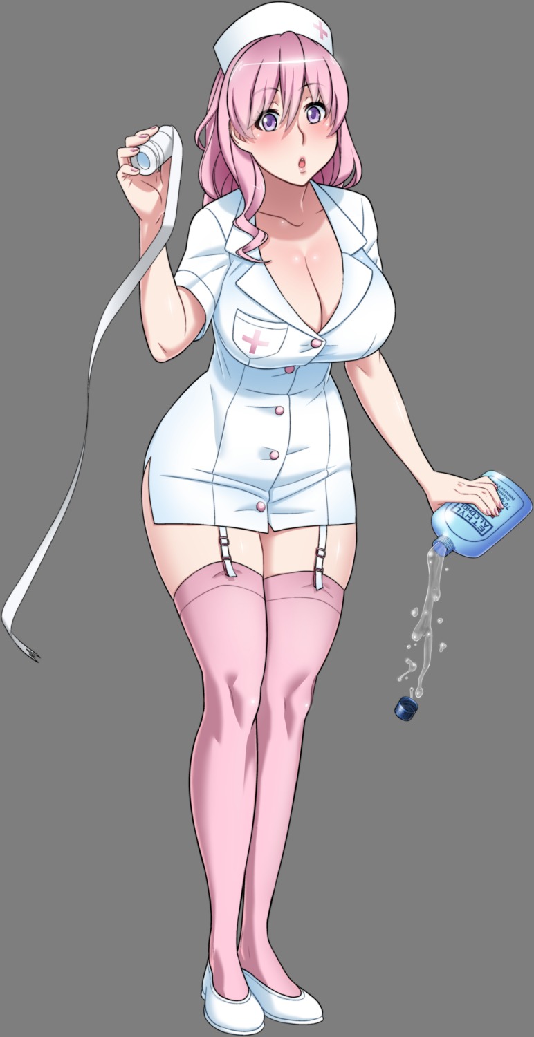 cleavage, kjech, muja_kina, nurse, stockings, thighhighs, transparent_png, yandere_simulator