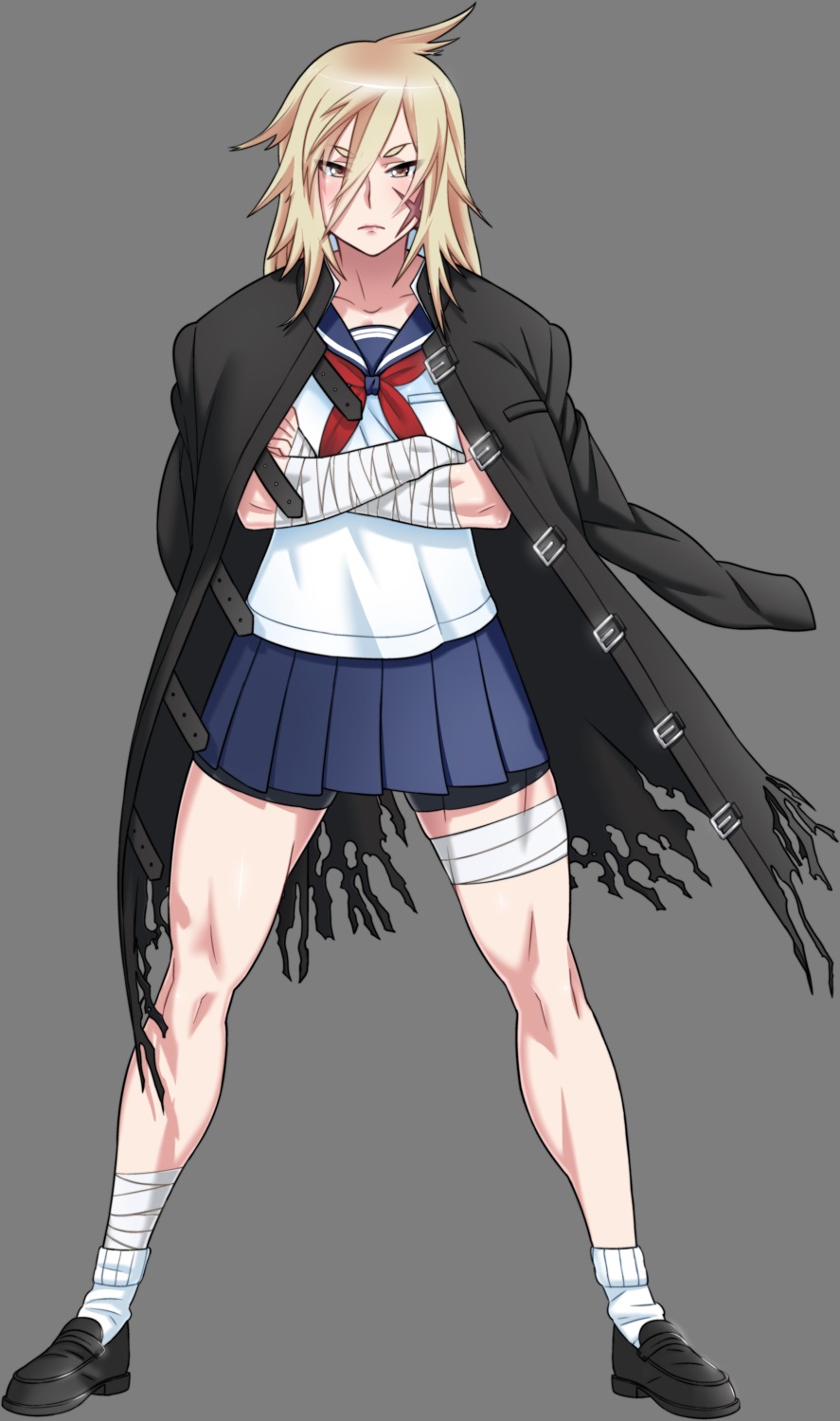 bandages, bike_shorts, kjech, osoro_shidesu, seifuku, transparent_png, yandere_simulator