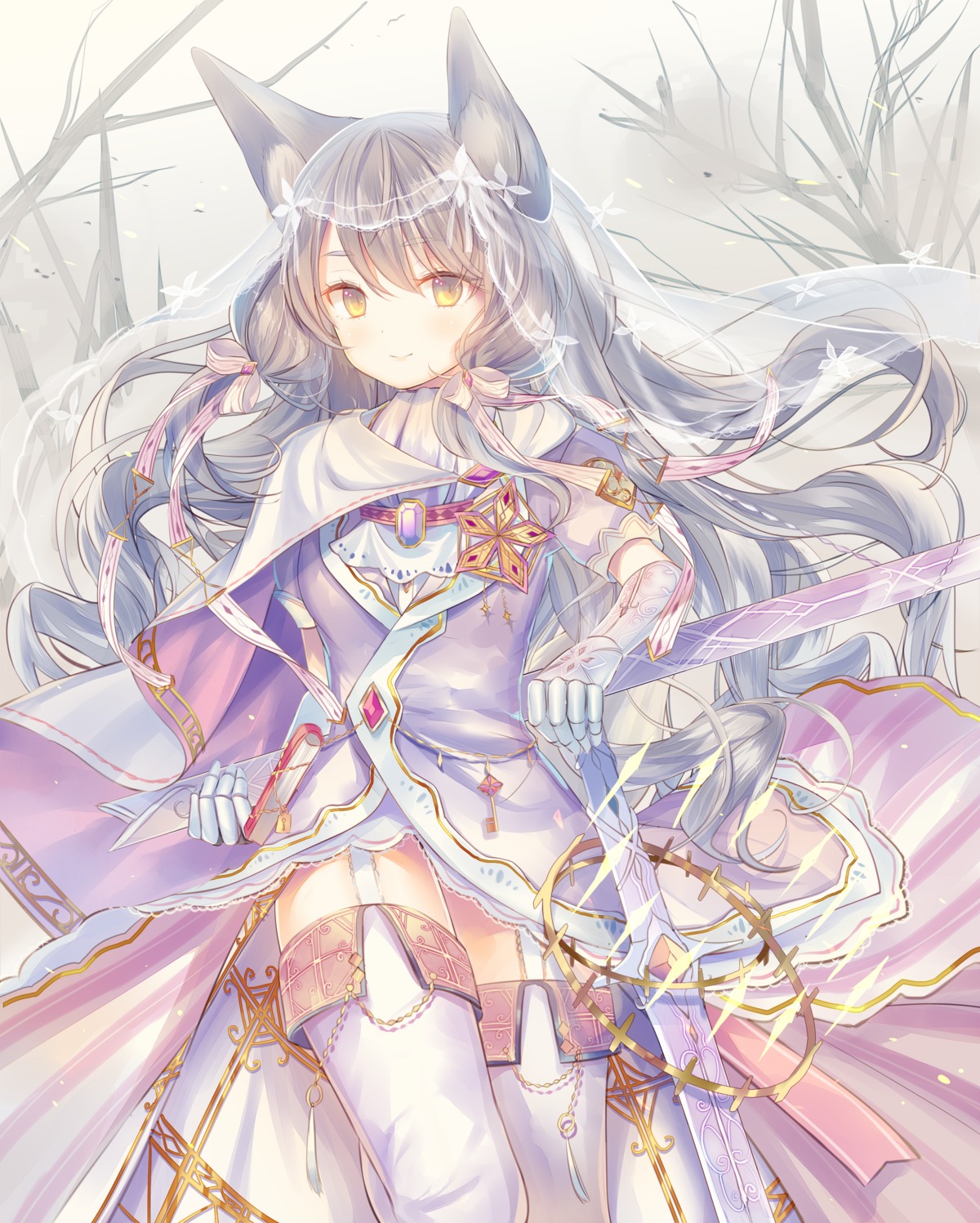 animal_ears, iori_yosuga, stockings, sword, thighhighs