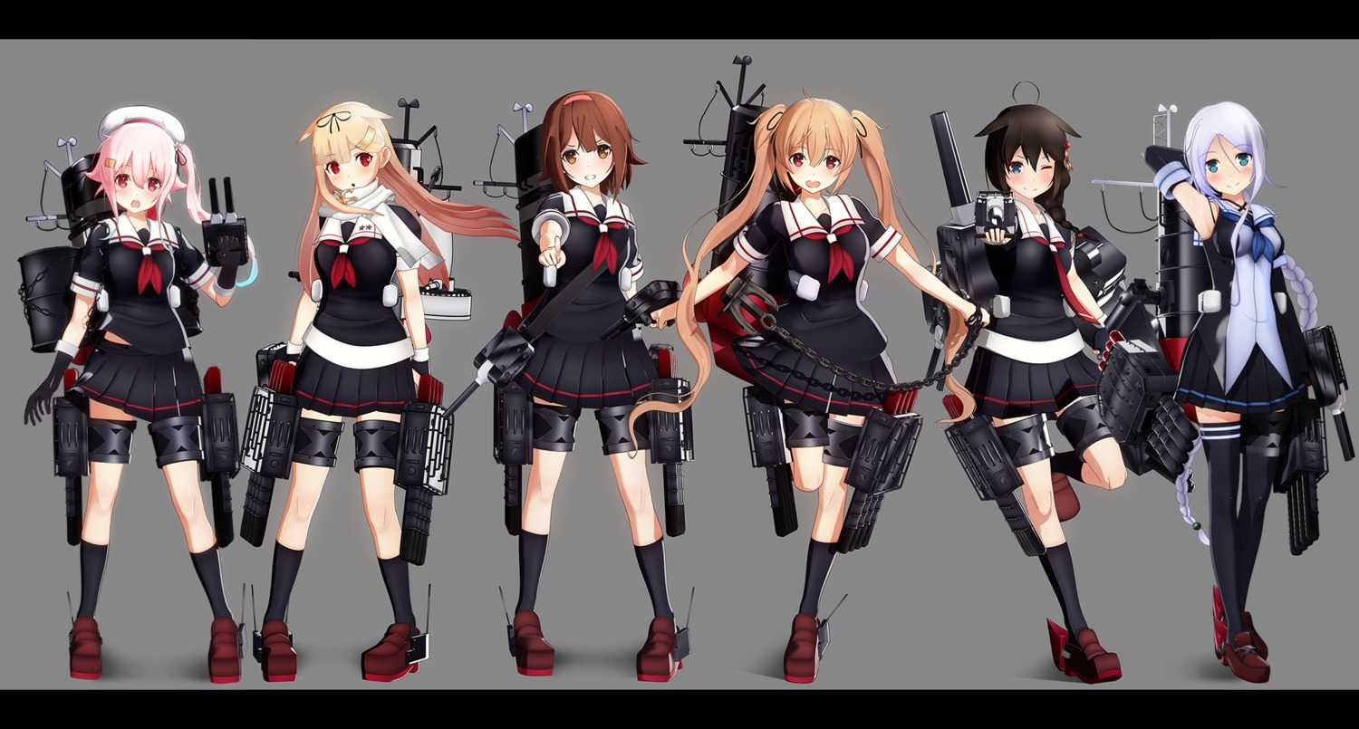 cg, harusame_(kancolle), kantai_collection, murasame_(kancolle), pomp-chou, seifuku, shigure_(kancolle), shiratsuyu_(kancolle), thighhighs, umikaze_(kancolle), yuudachi_(kancolle)