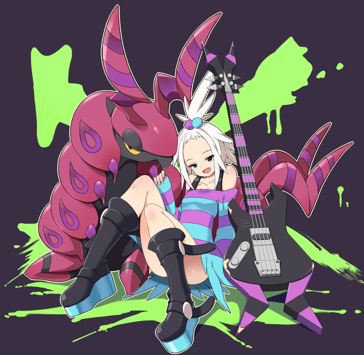 dress, guitar, homika_(pokemon), pokemon, pokemon_b2w2, scolipede, tm_(hanamakisan)