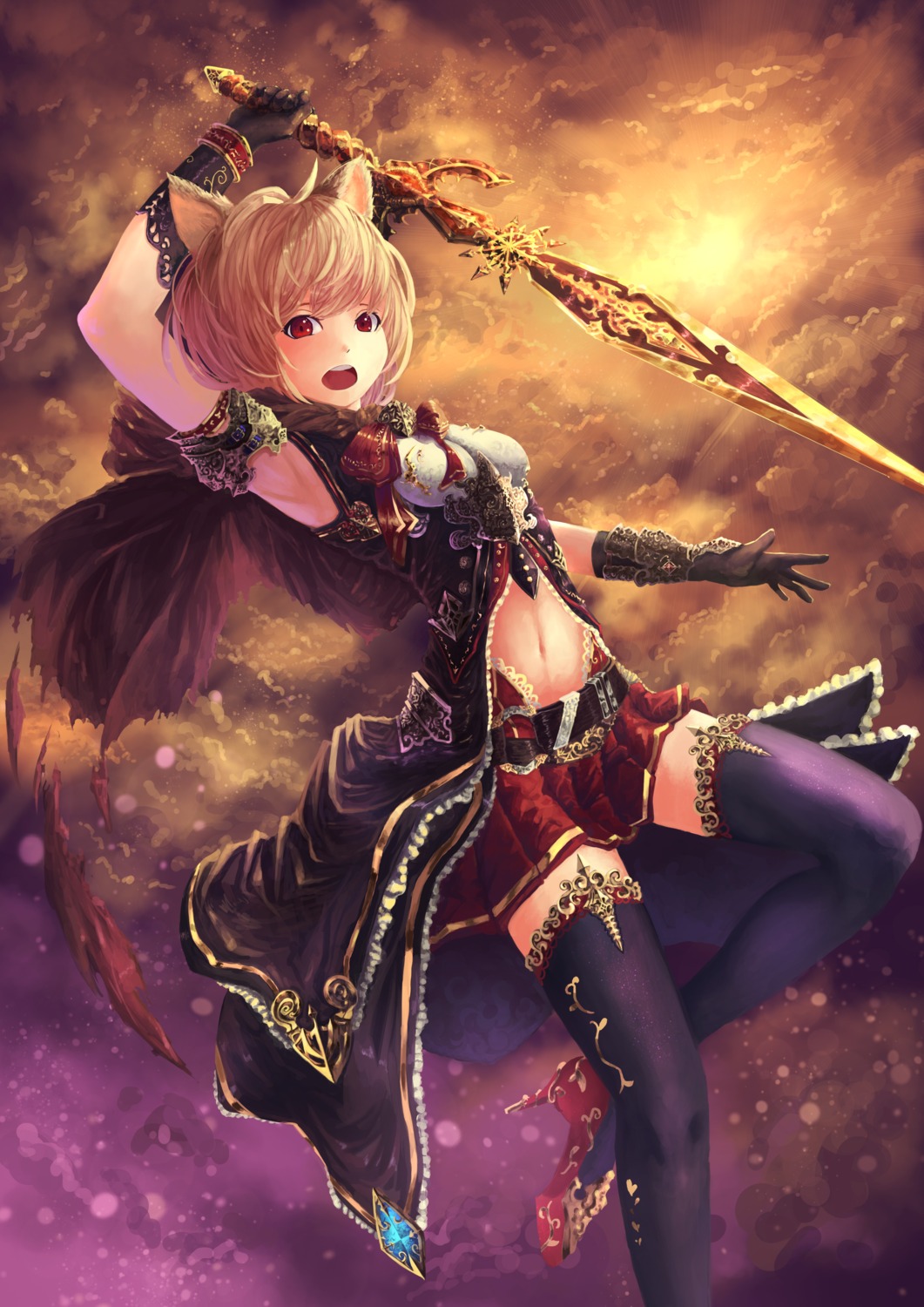 animal_ears, heels, sanadn, sword, thighhighs