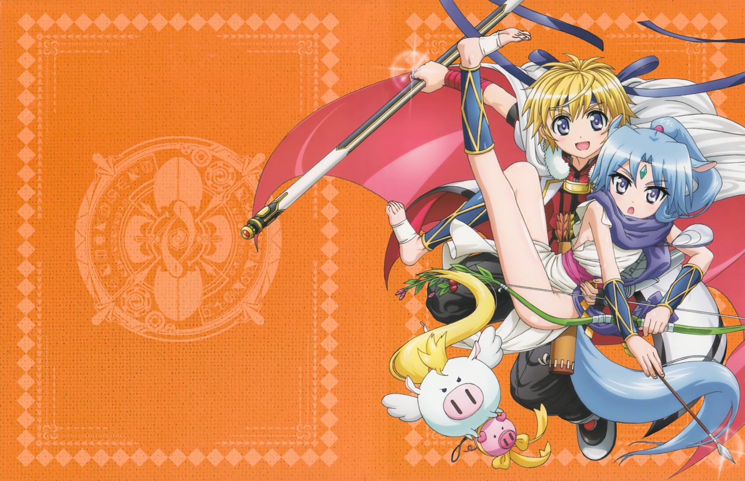 animal_ears, dog_days, dress, no_bra, sharu_(dog_days), shinku_izumi, weapon
