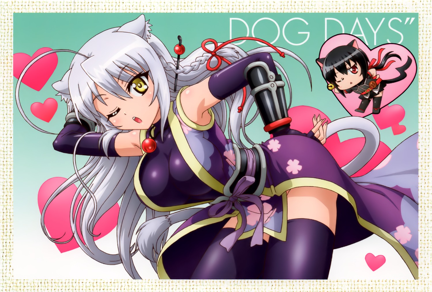 animal_ears, chibi, dog_days, japanese_clothes, leonmitchelli_galette_des_rois, noir_vinocacao, tail, thighhighs