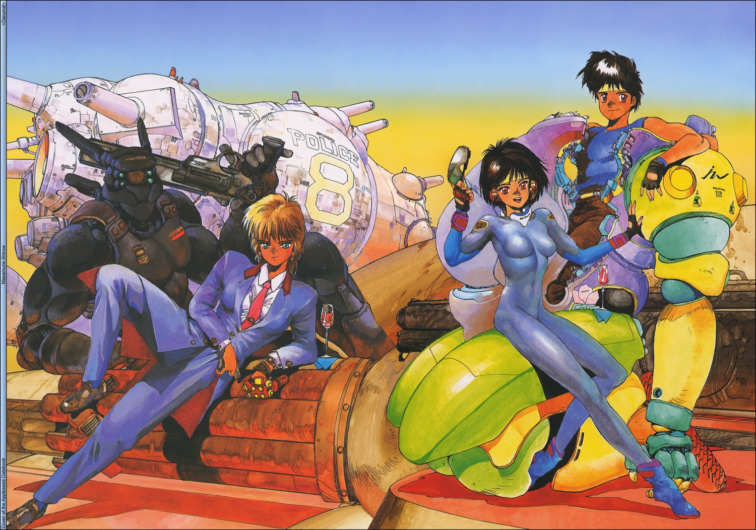 appleseed, bodysuit, briareos_hecatonchires, deunan_knute, hitomi_(appleseed), shirow_masamune, watermark, yoshitsune