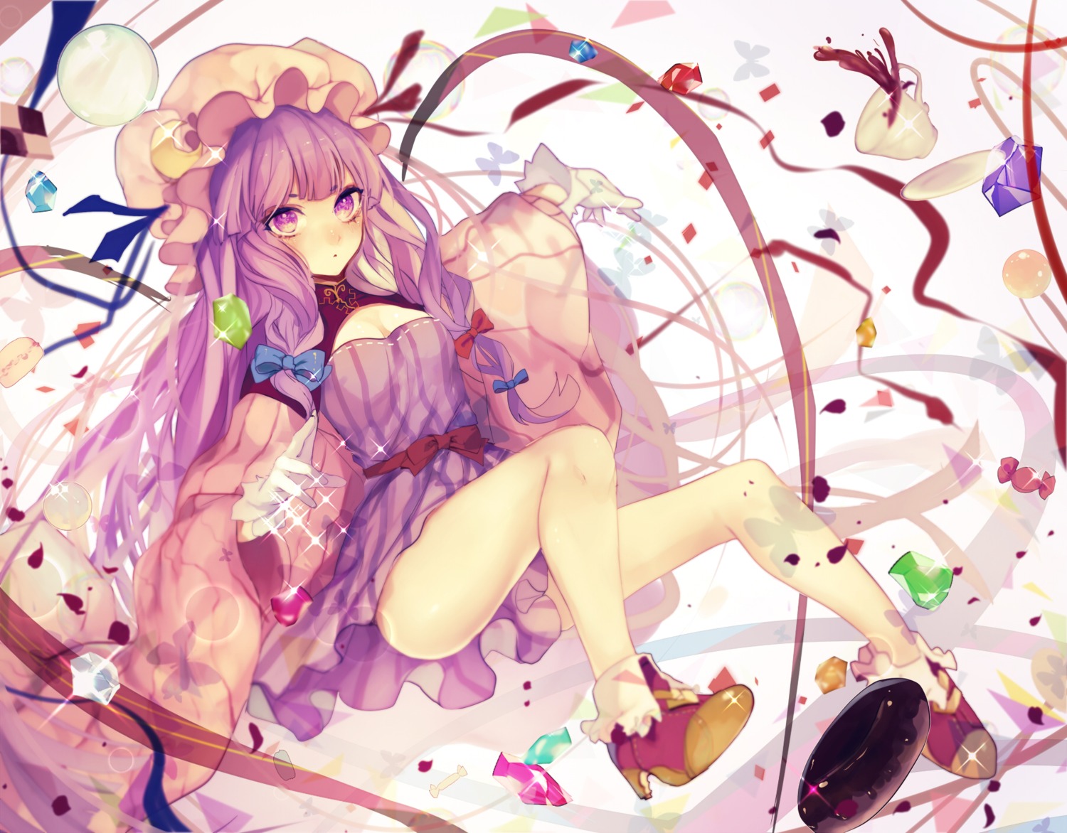 cleavage, daimaou_ruaeru, dress, heels, patchouli_knowledge, touhou
