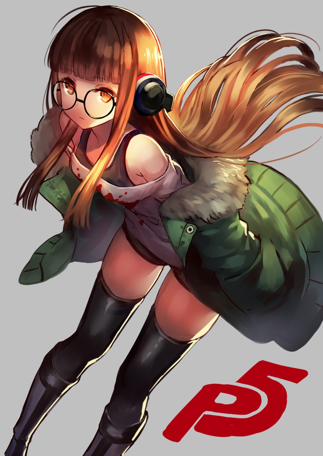 headphones, megane, persona_5, sakura_futaba, terai_(teraimorimori), thighhighs
