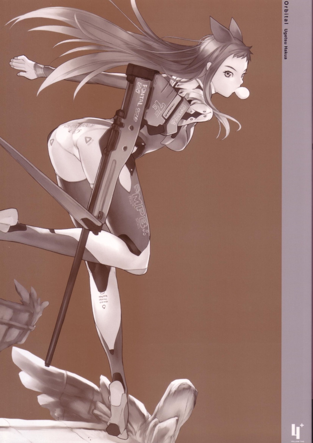 animal_ears, ass, bodysuit, eulen_spiegel, gun, hakua_ugetsu, kagerou_sabine_kurzringer, monochrome