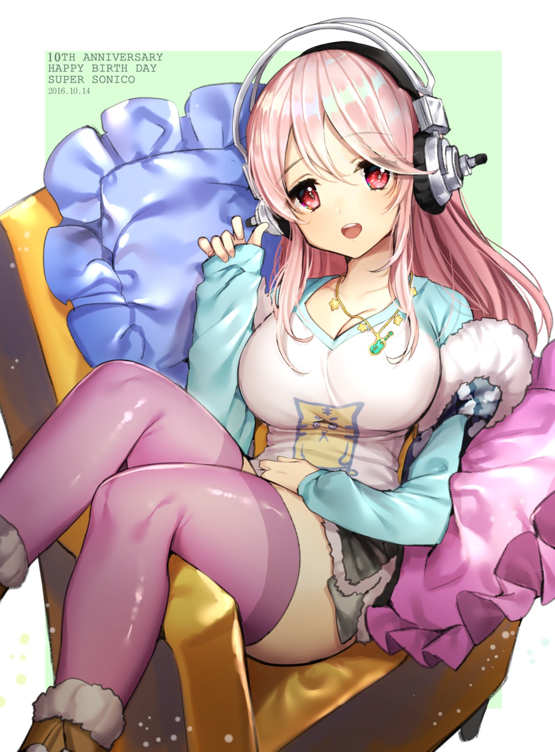 cleavage, gabe_(seelunto), headphones, sonico, super_sonico, thighhighs
