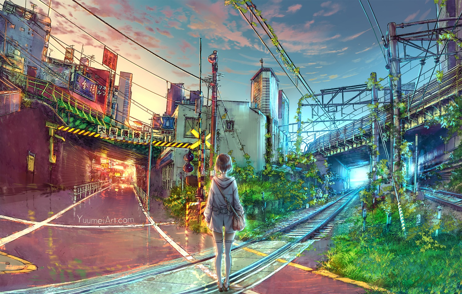 landscape, thighhighs, wenqing_yan
