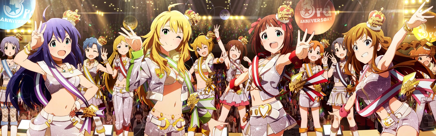 amami_haruka, bikini_top, cleavage, fishnets, hoshii_miki, ibuki_tsubasa, kasuga_mirai, kousaka_umi, makabe_mizuki, mochizuki_anna, nanao_yuriko, oogami_tamaki, open_shirt, shinomiya_karen, stockings, swimsuits, takayama_sayoko, the_idolm@ster, the_idolm@ster_million_live!, thighhighs, yabuki_kana