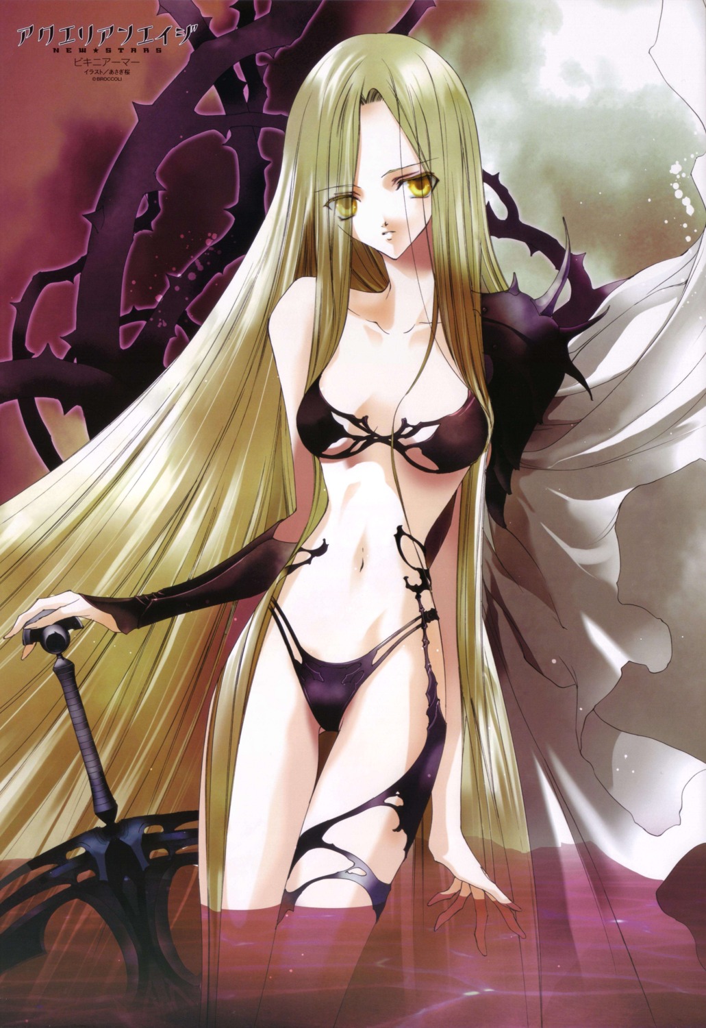 aquarian_age, armor, asagi_sakura, bikini, bikini_armor, cleavage, swimsuits, sword, tentacles, torn_clothes