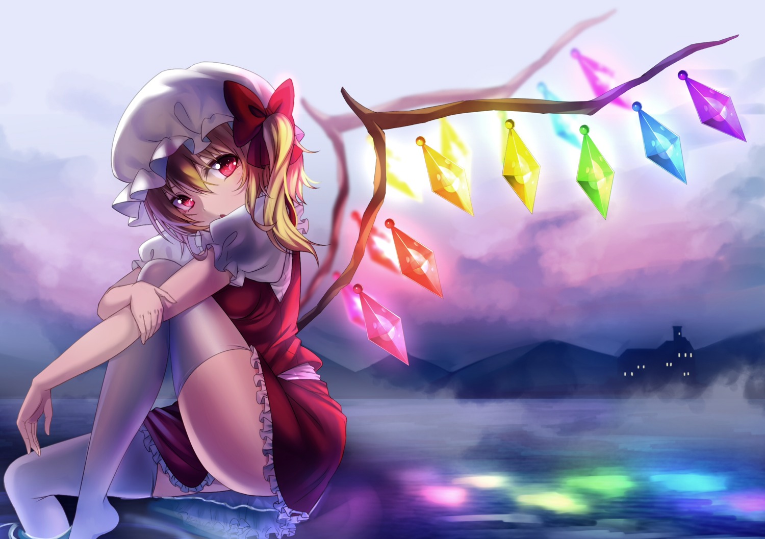 flandre_scarlet, koissa, thighhighs, touhou, wet, wings