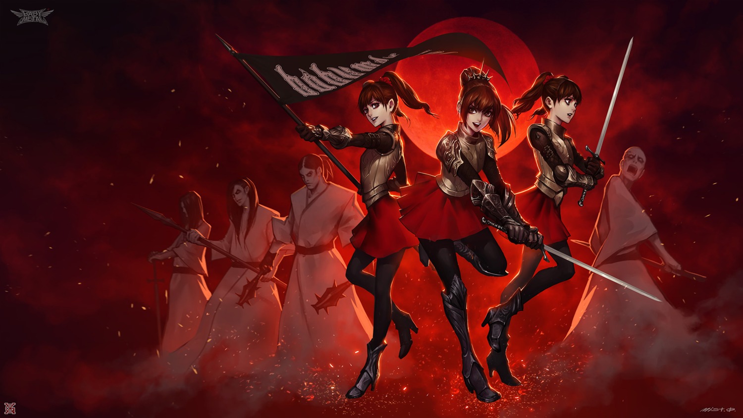 aoyama_hideki, armor, babymetal, boute_daisuke, fujioka_mikio, heels, kikuchi_moa, kimono, mizuno_yui, nakamoto_suzuka, oomura_takayoshi, pantyhose, sword, wallpaper, weapon, xiaoguimist