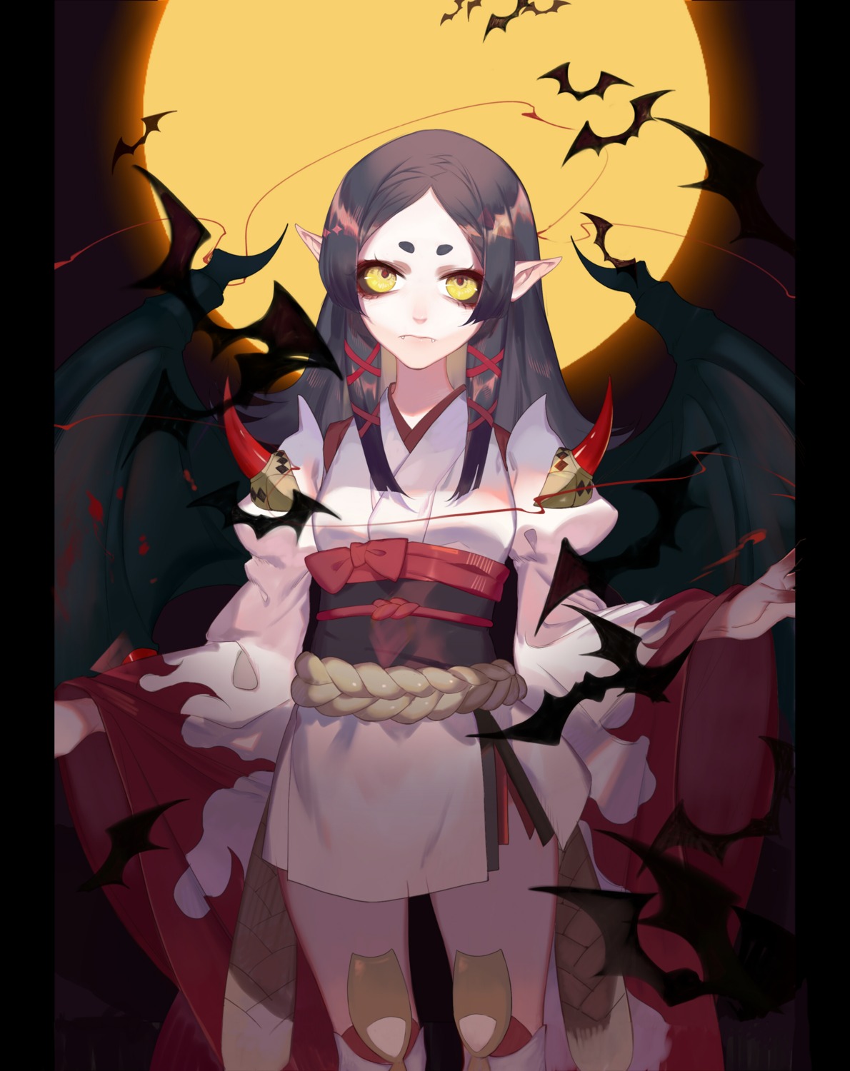 dadonika, kimono, onmyouji, pointy_ears, vampira_(onmyouji), wings