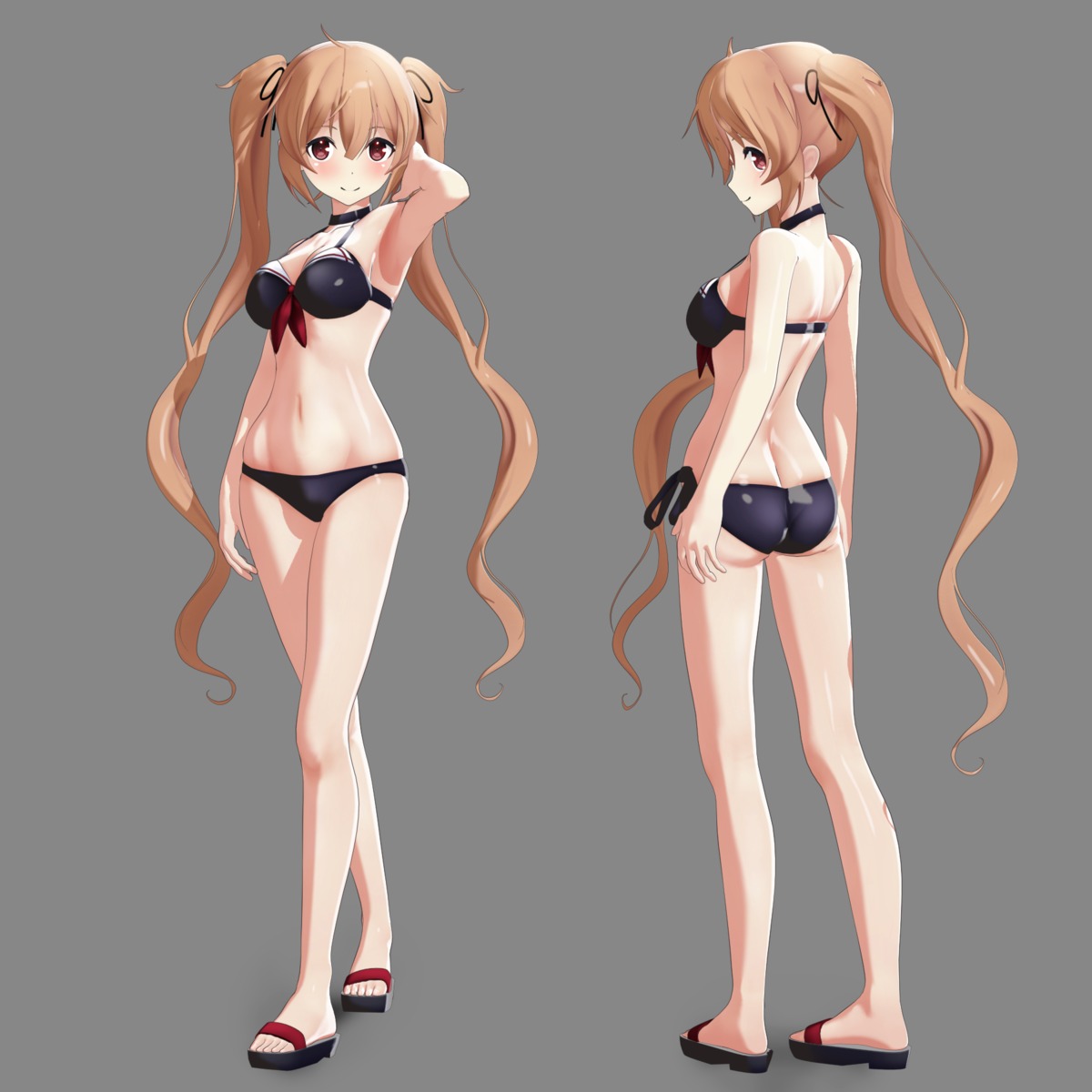 ass, bikini, cleavage, kantai_collection, murasame_(kancolle), pomp-chou, swimsuits