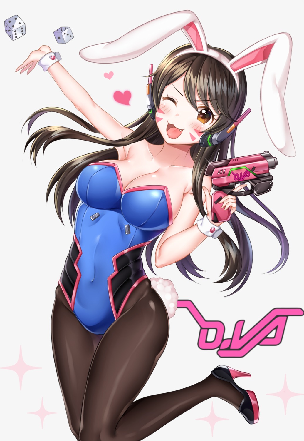 animal_ears, bunny_ears, bunny_girl, cleavage, d.va, heels, overwatch, pantyhose, tail, tl_astral7536