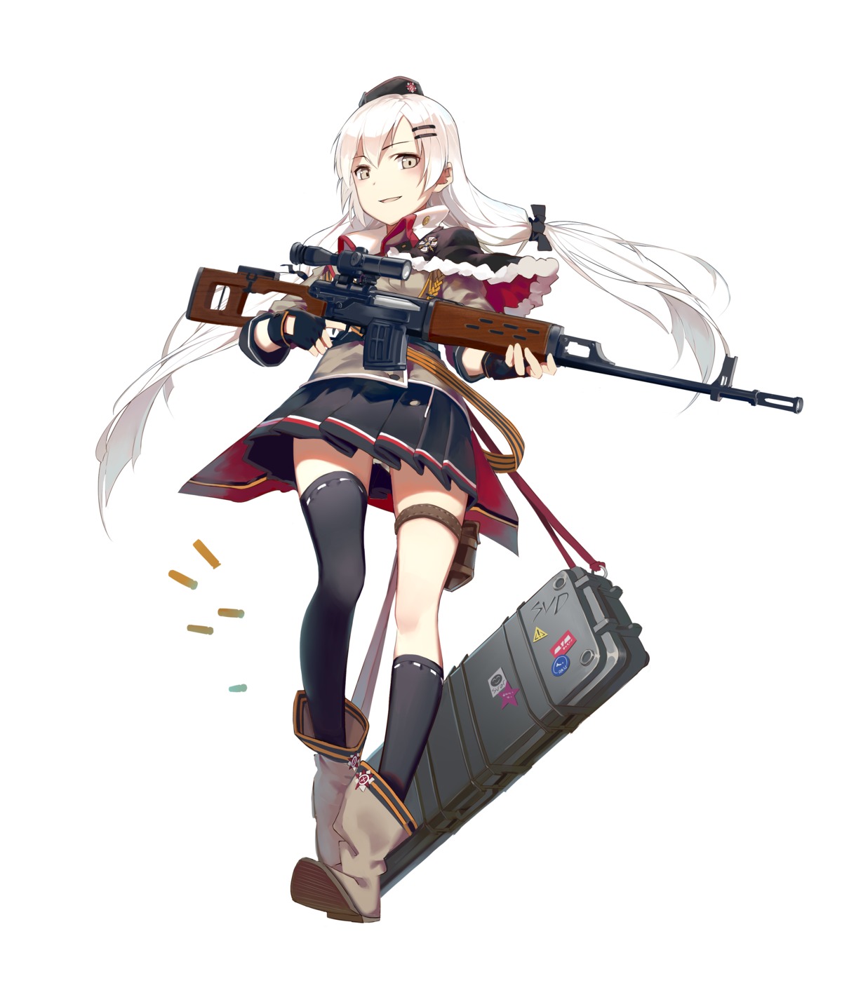 garter, girls_frontline, gun, huanxiang_heitu, pantsu, svd_(girls_frontline), thighhighs, uniform