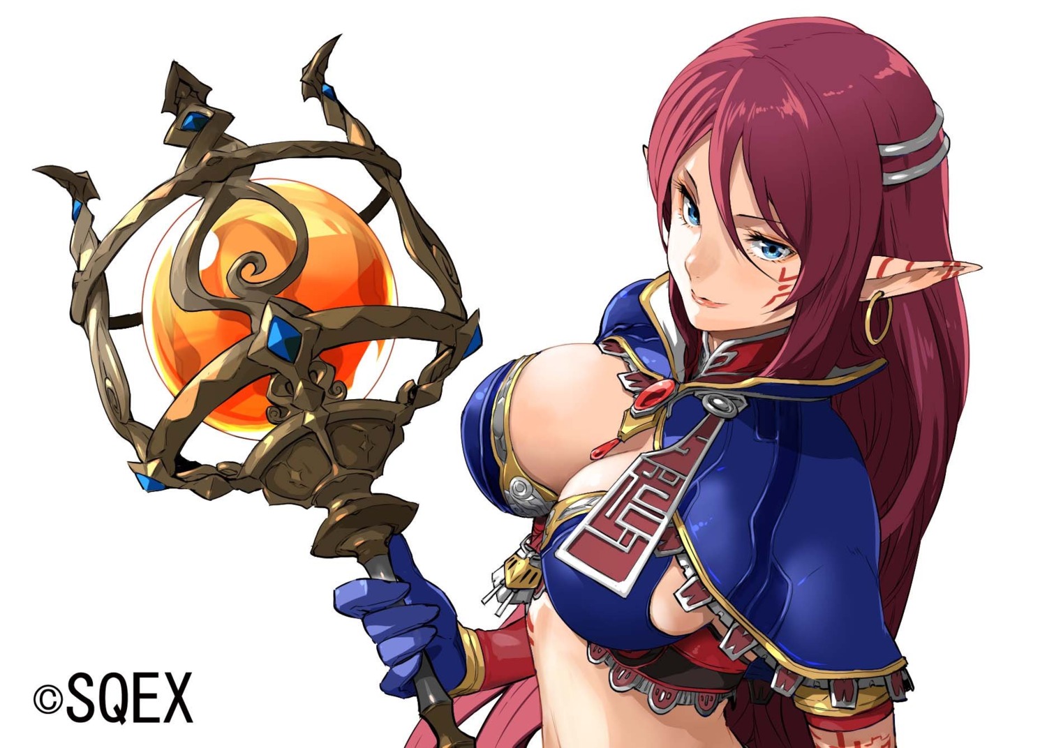 cleavage, myuria_tionysus, pointy_ears, star_ocean, star_ocean_4, tagme, tattoo, weapon