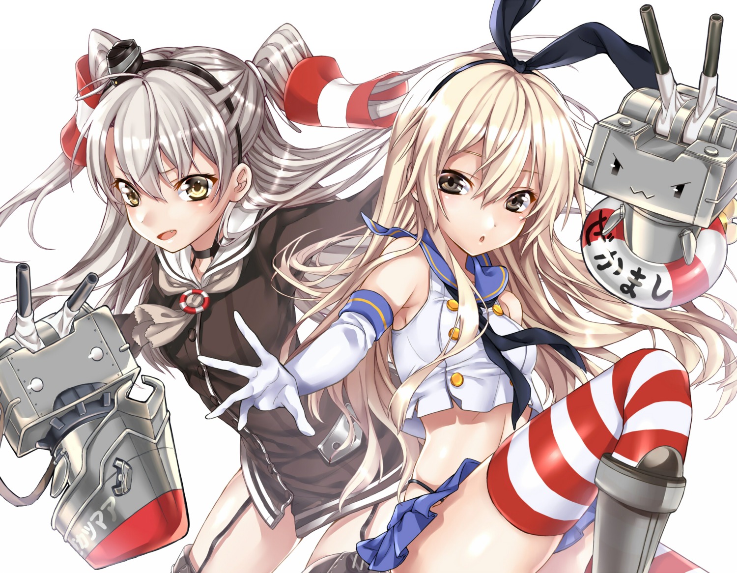 amatsukaze_(kancolle), iria_(yumeirokingyo), kantai_collection, rensouhou-chan, rensouhou-kun, see_through, shimakaze_(kancolle), stockings