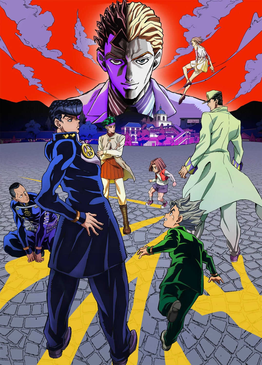 dress, higashikata_jousuke, hirose_kouichi, jojo_no_kimyou_na_bouken, jojo_no_kimyou_na_bouken_part_4:_diamond_wa_kudakenai, kawajiri_hayato, kira_yoshikage, kishibe_rohan, kuujou_joutarou, nijimura_okuyasu, sugimoto_reimi, tagme
