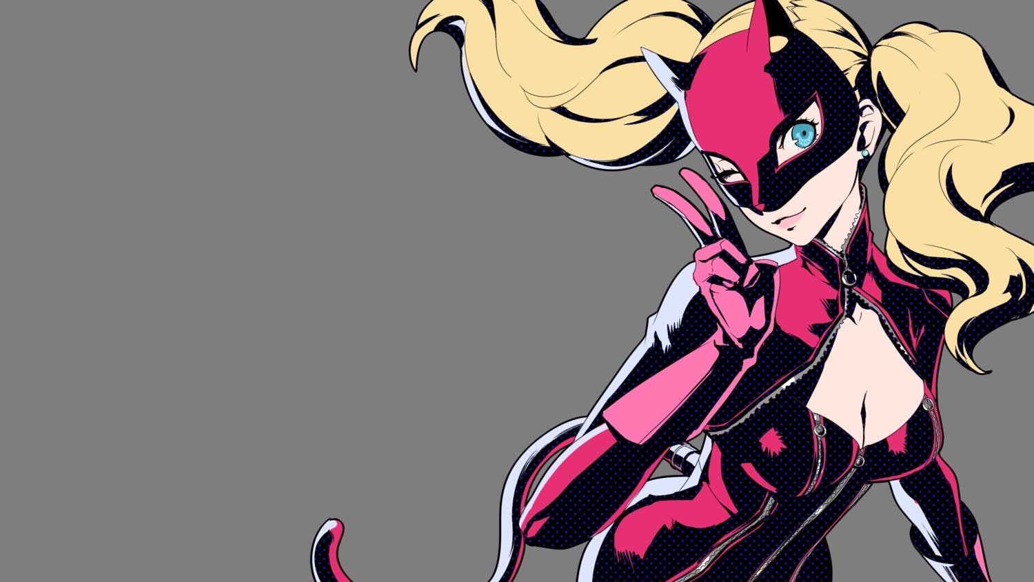 bodysuit, cleavage, digital_version, persona_5, soejima_shigenori, tail, takamaki_anne, transparent_png