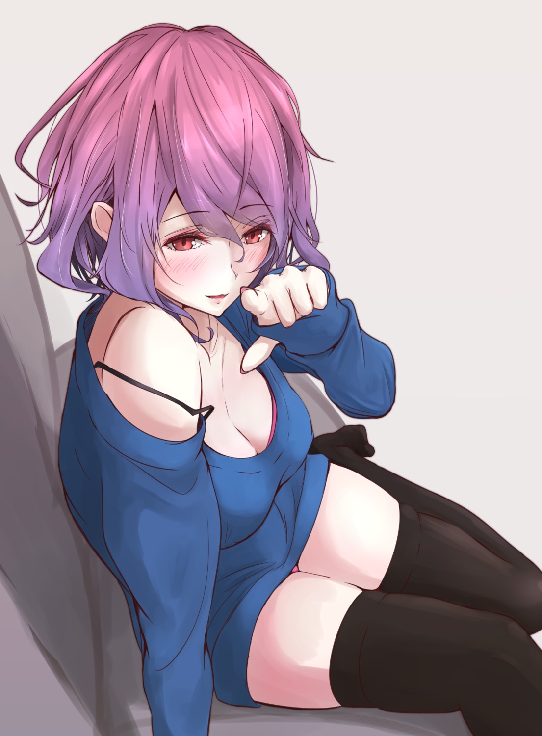 akiyama_cz4a, bra, cleavage, pantsu, saigyouji_yuyuko, sweater, thighhighs, touhou