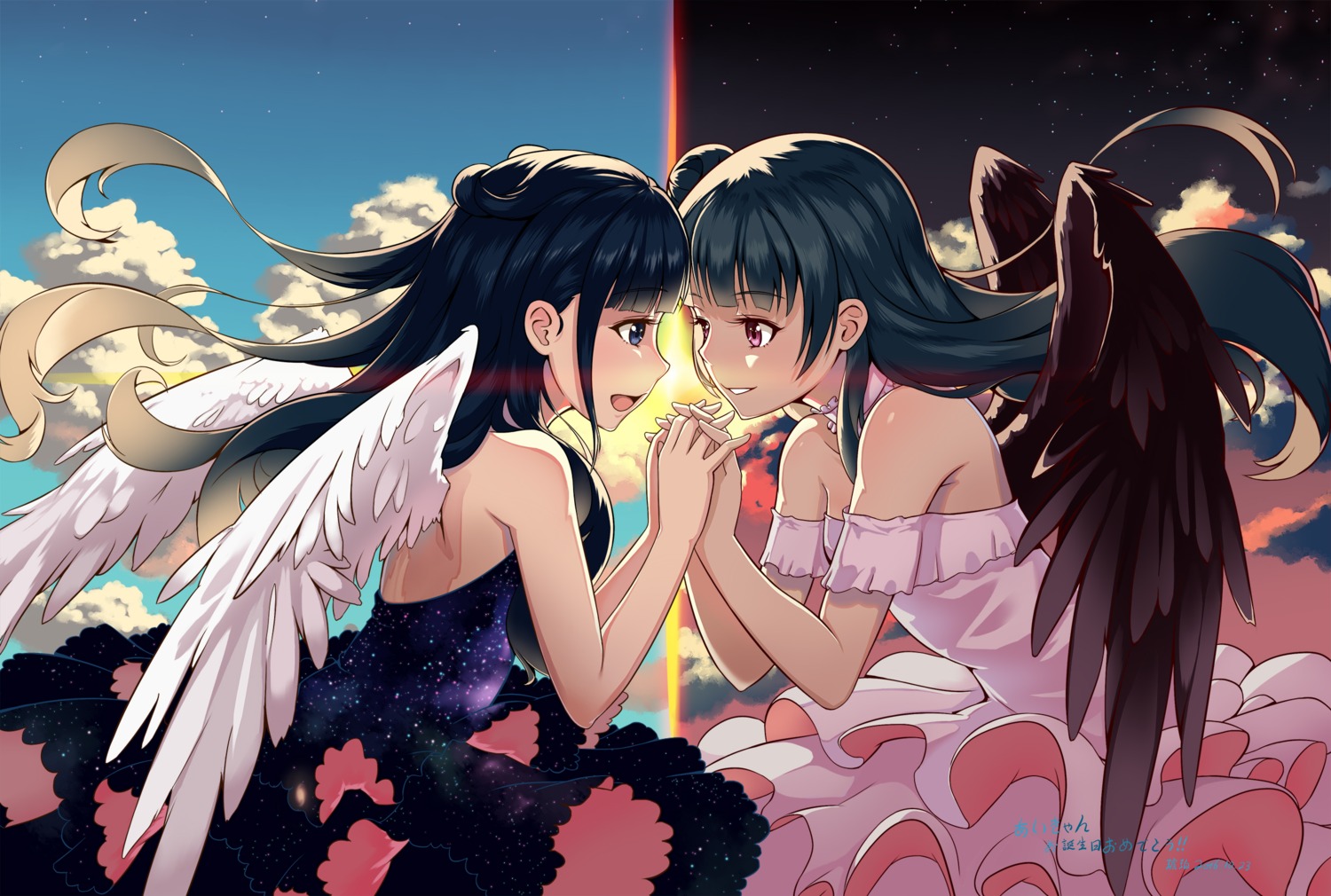 dress, kobayashi_aika, kohaku_(ambermoe), love_live!_(series), love_live!_sunshine!!, tsushima_yoshiko, wings