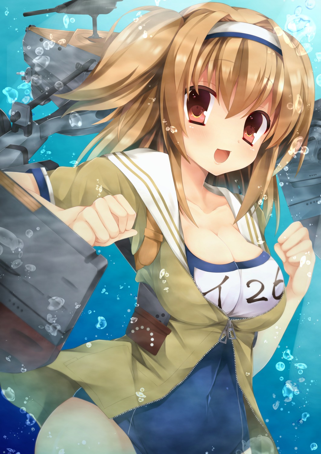 cleavage, i-26_(kancolle), kantai_collection, kinosaki_yuuta, school_swimsuit, seifuku, swimsuits